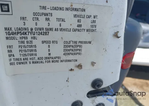 2000 Buick Lesabre Custom из США, поврежденный, VIN 1G4HP54K7YU124287